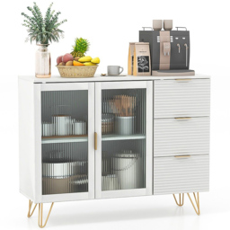 Costway 2 Door 3 Drawers White Modern Sideboard - Size: 108 x 40 x 85cm - Wilko - thumbnail 3