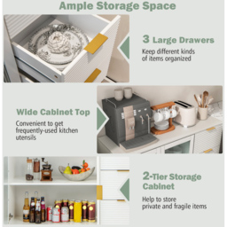 Costway 2 Door 3 Drawers White Modern Sideboard - Size: 108 x 40 x 85cm - Wilko - thumbnail 7