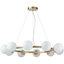 Merano Grosseto White Gloss Glass Satin Brass 10 light Plate Ceiling Light - Size: 91.7 x 91.7 x 162cm - Brown - Wilko