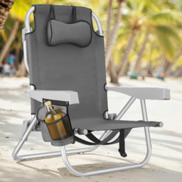 tectake Coral Grey Foldable Beach Chair with Backpack - Size: 78 x 63 x 101cm - Wilko