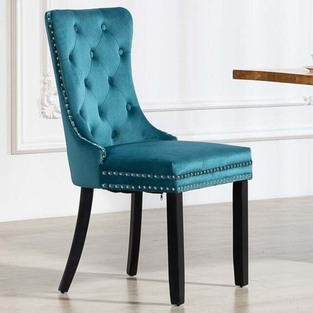 Artemis Home Ceres Set of 2 Teal Velvet Fabric Dining Chair - Green - Wilko - image 1