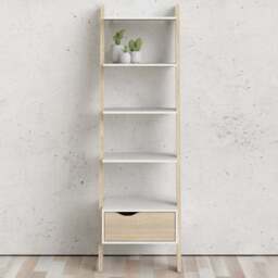 Florence Single Drawer 4 Shelf White and Oak Leaning Bookcase - Furniture to Go - Wilko - thumbnail 1