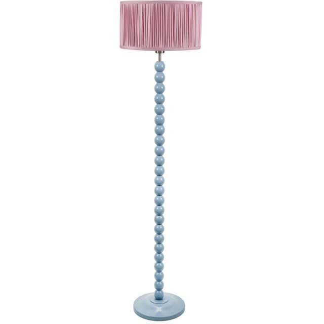 ValueLights Bobbins Ruched Pleated Blush Pink Drum Shade Powder Blue LED Floor Lamp - Wilko - image 1