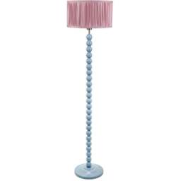 ValueLights Bobbins Ruched Pleated Blush Pink Drum Shade Powder Blue LED Floor Lamp - Wilko