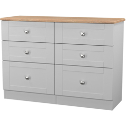 Crowndale Sussex 6 Drawer Grey Ash and Bardolino Oak Wide Chest of Drawers Ready Assembled - Grey Ash & Bardolino Oak - Wilko - thumbnail 4