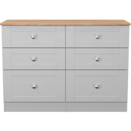 Crowndale Sussex 6 Drawer Grey Ash and Bardolino Oak Wide Chest of Drawers Ready Assembled - Grey Ash & Bardolino Oak - Wilko - thumbnail 3