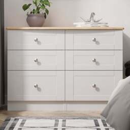Crowndale Sussex 6 Drawer Grey Ash and Bardolino Oak Wide Chest of Drawers Ready Assembled - Grey Ash & Bardolino Oak - Wilko - thumbnail 1