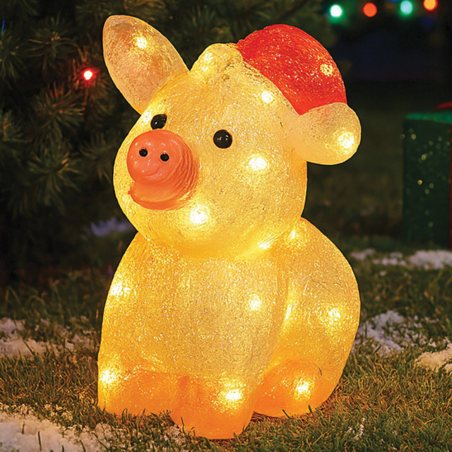 Xmas Haus 30 Warm White LED Acrylic Pig Christmas Decoration 28cm - Size: 270 x 200 x 280cm - Pink - Wilko - image 1