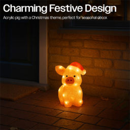 Xmas Haus 30 Warm White LED Acrylic Pig Christmas Decoration 28cm - Size: 270 x 200 x 280cm - Pink - Wilko - thumbnail 4
