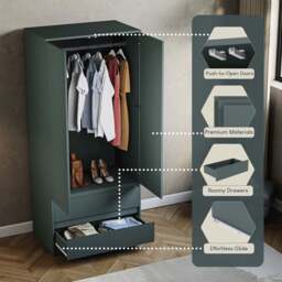 Vida Designs Denver Jasper Green 2 Door 2 Drawer Wardrobe - Size: 2 Door, 2 Drawer - Wilko - thumbnail 6