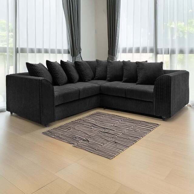Luxor 5 Seater Black Jumbo Cord Scatter Back L Shaped Corner Sofa Set - Wilko - image 1