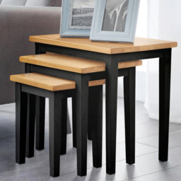Julian Bowen Cleo 2 Tone Black and Oak Nest of Tables Set of 3 - Size: 46 x 48 x 33cm - Wilko