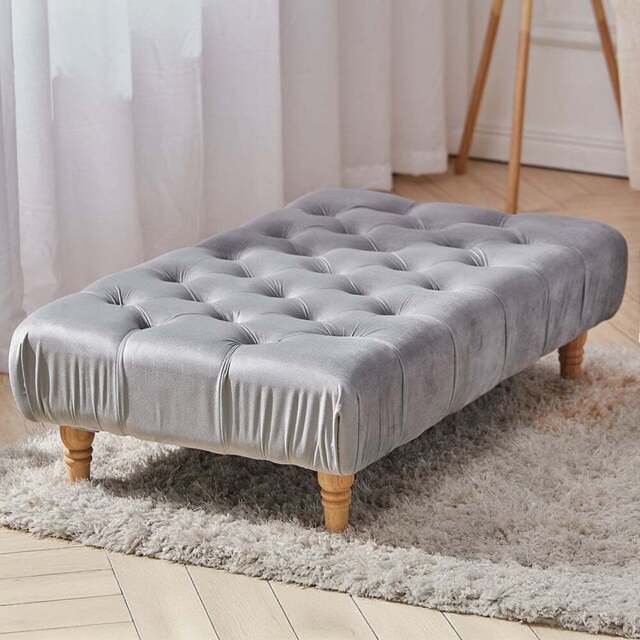 Living and Home Light Grey Velvet Buttoned Footstool - Wilko - image 1