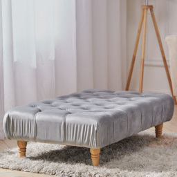 Living and Home Light Grey Velvet Buttoned Footstool - Wilko - thumbnail 7