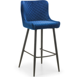 Julian Bowen Luxe Blue Velvet Bar Stool - Size: 55 x 47 x 106cm - Black - Wilko - thumbnail 3