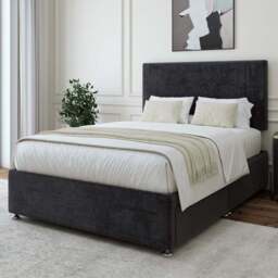 Bedmaster Super King Black Naples Linen 2 Drawer Divan Base with Valencia Headboard - Wilko