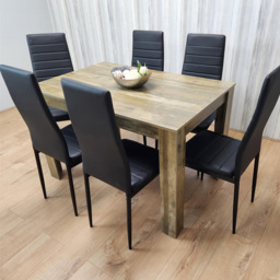 Kosy Koala 6 Seater Faux Leather Dining Set Rustic Effect and Black - Multi - Portland - Wilko - thumbnail 4