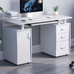 VIDA DESIGNS Otley 3 Drawer Computer Desk White - Size: 74 x 120 x 55cm - Wilko