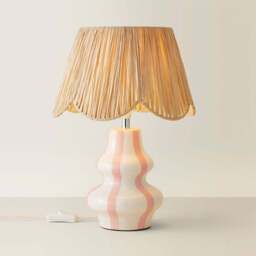 ValueLights Perrie Raffia Lamp Shade Ceramic Pink Stripe LED Table Lamp - Size: 40 x 28 x 28cm - Wilko - thumbnail 4