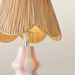 ValueLights Perrie Raffia Lamp Shade Ceramic Pink Stripe LED Table Lamp - Size: 40 x 28 x 28cm - Wilko - thumbnail 5