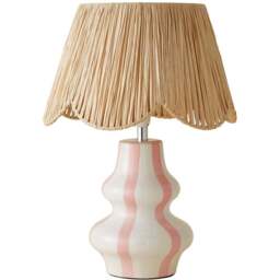 ValueLights Perrie Raffia Lamp Shade Ceramic Pink Stripe LED Table Lamp - Size: 40 x 28 x 28cm - Wilko