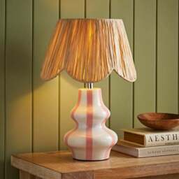 ValueLights Perrie Raffia Lamp Shade Ceramic Pink Stripe LED Table Lamp - Size: 40 x 28 x 28cm - Wilko - thumbnail 7
