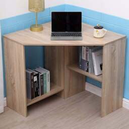 Home Source Wellington 2 Shelf Compact Corner Computer Desk Oak Effect - Size: 75 x 71.5 x 71.5cm - Brown - Wilko