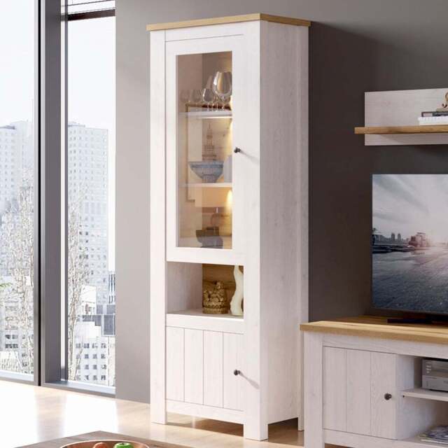 Florence Celesto 2 Door Single Shelf White and Oak LED Display Cabinet - Furniture To Go - Wilko