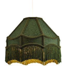 Happy Homewares Victorian Style Empire Forest Green Fabric with Tassels Pendant Shade - Size: 19 x 30 x 30cm - Wilko - thumbnail 4