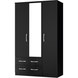 Crowndale Avon 3 Door 2 Drawer Matt Black Mirrored Wardrobe Ready Assembled - Black Matt - Wilko - thumbnail 5