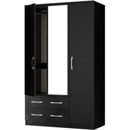 Crowndale Avon 3 Door 2 Drawer Matt Black Mirrored Wardrobe Ready Assembled - Black Matt - Wilko - thumbnail 7