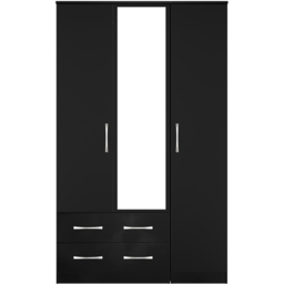 Crowndale Avon 3 Door 2 Drawer Matt Black Mirrored Wardrobe Ready Assembled - Black Matt - Wilko - thumbnail 3