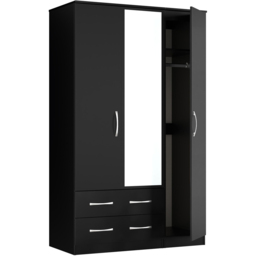 Crowndale Avon 3 Door 2 Drawer Matt Black Mirrored Wardrobe Ready Assembled - Black Matt - Wilko - thumbnail 6