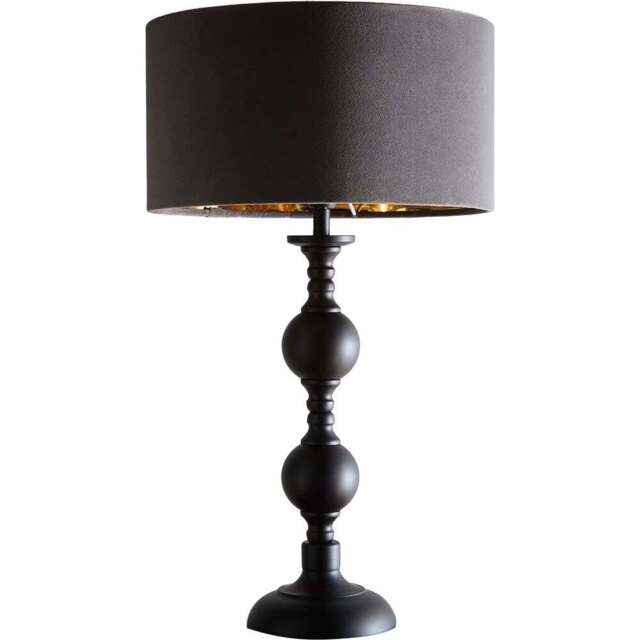 Kliving Churchgate Grey Velvet Shade Black Metal Table Lamp - Size: 46 x 26 x 26cm - Wilko - image 1