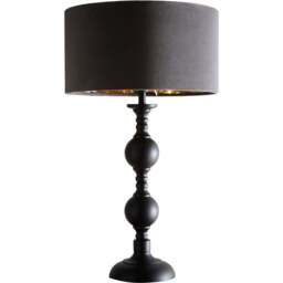 Kliving Churchgate Grey Velvet Shade Black Metal Table Lamp - Size: 46 x 26 x 26cm - Wilko