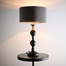 Kliving Churchgate Grey Velvet Shade Black Metal Table Lamp - Size: 46 x 26 x 26cm - Wilko - thumbnail 4