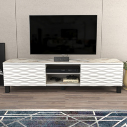 Decorotika Lukas 2 Door 2 White Marble and White TV Unit - Size: 40.3 x 150 x 35cm - Multi - Wilko
