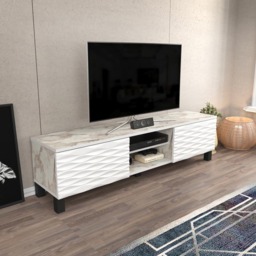 Decorotika Lukas 2 Door 2 White Marble and White TV Unit - Size: 40.3 x 150 x 35cm - Multi - Wilko - thumbnail 6