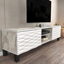 Decorotika Lukas 2 Door 2 White Marble and White TV Unit - Size: 40.3 x 150 x 35cm - Multi - Wilko - thumbnail 5