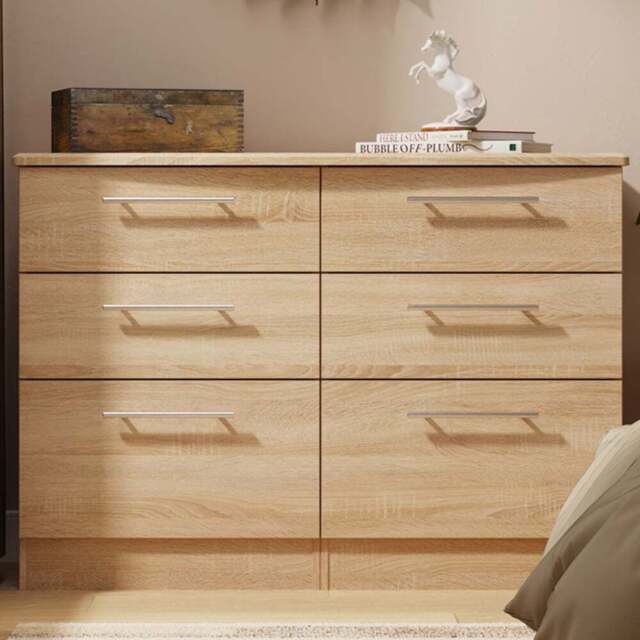 Crowndale Sherwood 6 Drawer Bardolino Oak Wide Midi Chest of Drawers - Brown - Wilko - image 1