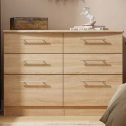 Crowndale Sherwood 6 Drawer Bardolino Oak Wide Midi Chest of Drawers - Brown - Wilko - thumbnail 1