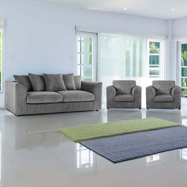 Luxor 5 Seater Grey Jumbo Cord Scatter Back Sofa Suite - Wilko - image 1