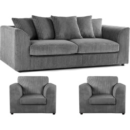 Luxor 5 Seater Grey Jumbo Cord Scatter Back Sofa Suite - Wilko - thumbnail 3
