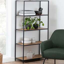 Florence Seaford 4 Shelf Oak and Black Metal Bookcase - Furniture To Go - Wilko