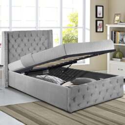 Comfy Living Single Light Grey Winged Plush Velvet Fabric Gas Lift Ottoman Bed Frame - Wilko - thumbnail 1