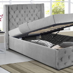 Comfy Living Single Light Grey Winged Plush Velvet Fabric Gas Lift Ottoman Bed Frame - Wilko - thumbnail 3