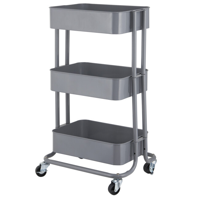 Grey 3 Tier Storage Trolley - Size: 42 x 75 x 34cm - Wilko