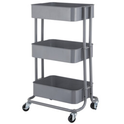 Grey 3 Tier Storage Trolley - Size: 42 x 75 x 34cm - Wilko