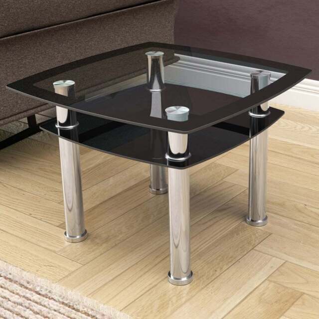 AVF Black Glass and Chrome Lamp Table - Size: 60 x 60 x 43.5cm - Multi - Wilko - image 1