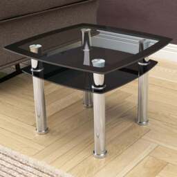 AVF Black Glass and Chrome Lamp Table - Size: 60 x 60 x 43.5cm - Multi - Wilko